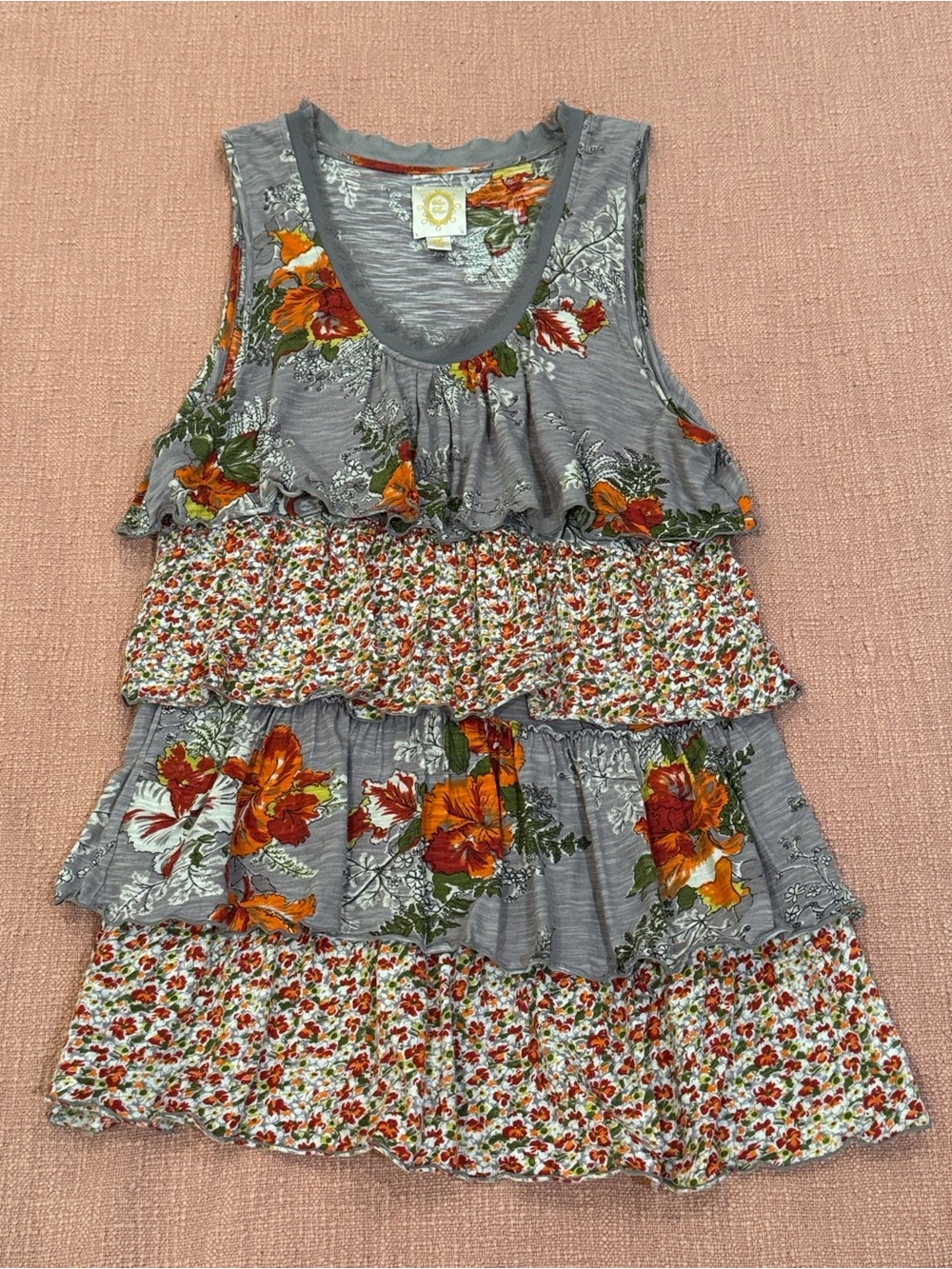 Anthropologie Tiered Floral Ruffle Tank Top / sleeveless Floral blouse